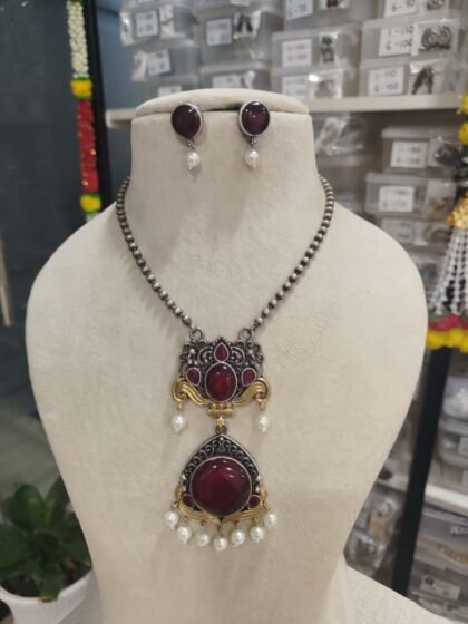 NECKLACE SET DUAL TONE -RED