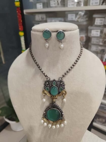 NECKLACE SET DUAL TONE -TEAL
