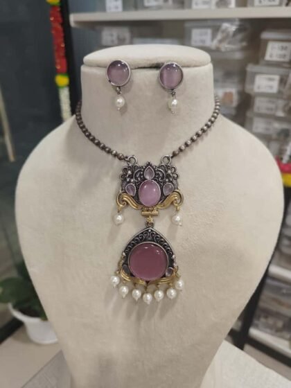 NECKLACE SET DUAL TONE -PINK