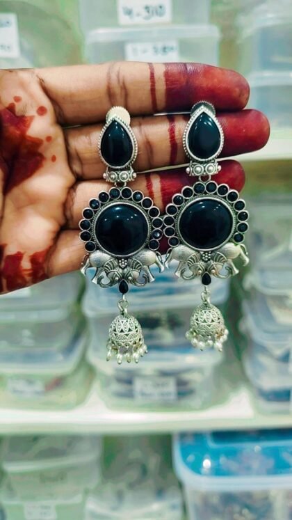 STON ELEPHANT EARRING JHUMKI  BLACK
