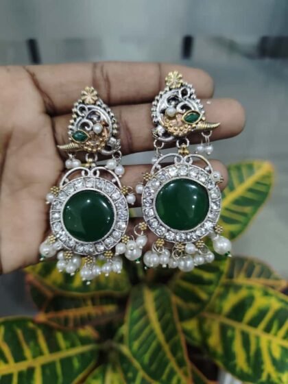 EARRING DUAL TONE -GREEN