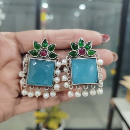 STUD STONE EARRING MULTI & LIGHT BLUE