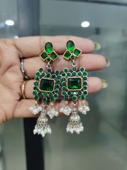STON EARRING JHUMKI COLOR GREEN