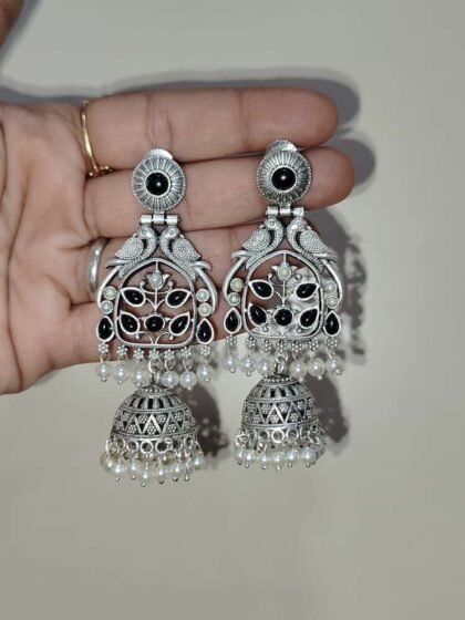 STON EARRING JHUMKI BLACK