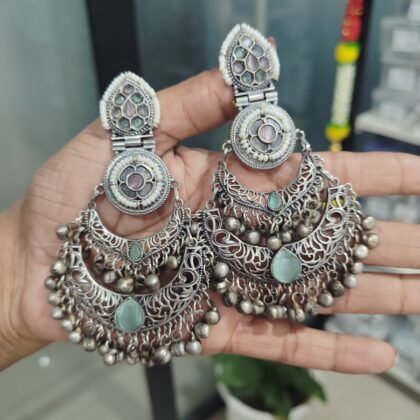 EARRING SILVER  COLOR LIGHT GREEN