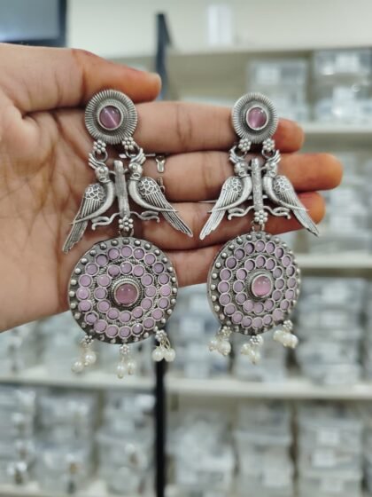 EARRING BIRD SILVER COLOR PINK