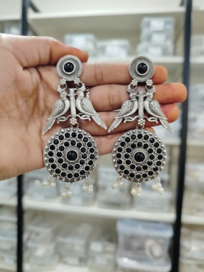 EARRING BIRD SILVER COLOR BLACK