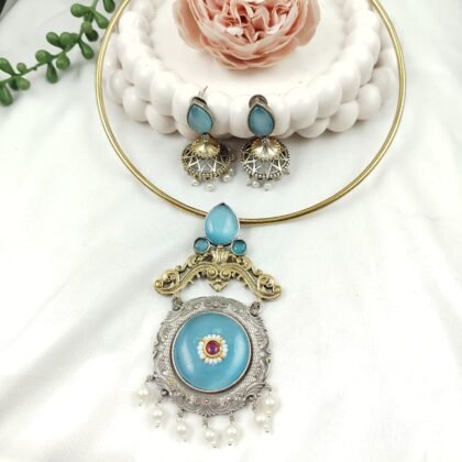 NECKLACE SET GOLDEN HASHALI-LIGHT BLUE