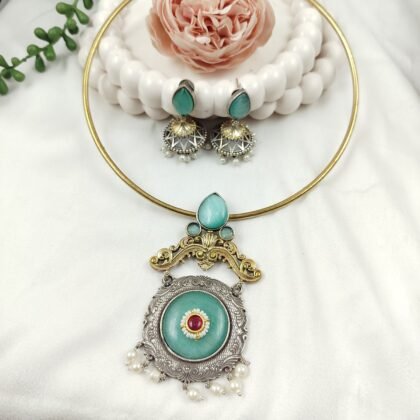 NECKLACE SET GOLDEN HASHALI-LIGHT GREEN