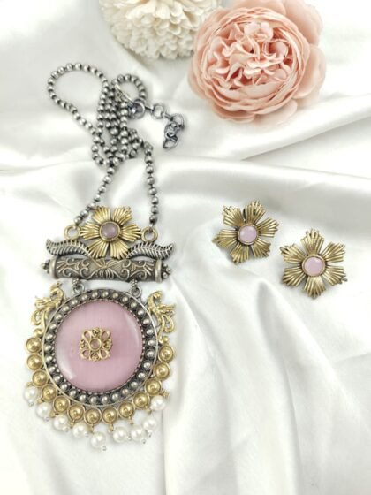 NECKLACE SET DUAL TONE -PINK