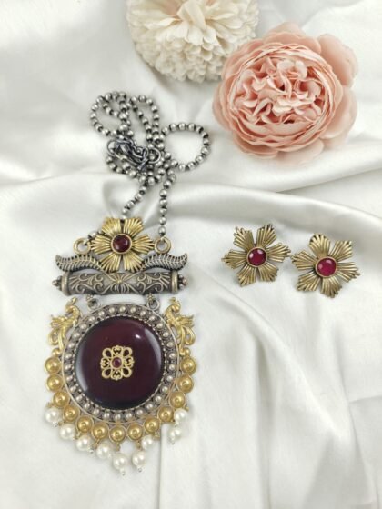 NECKLACE SET DUAL TONE -RED