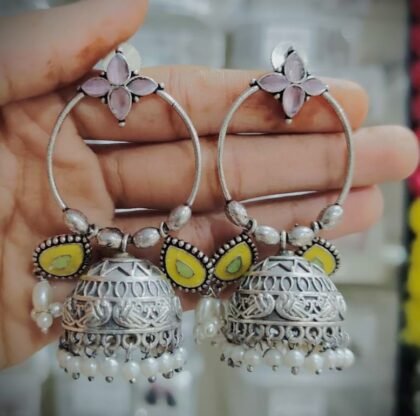 STON EARRING JHUMKI -PINK