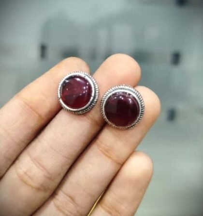 STUD STONE EARRING -RED