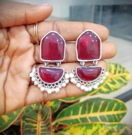 STUD STONE EARRING-RED