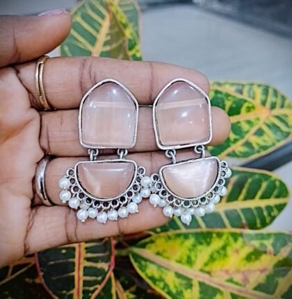 STUD STONE EARRING-PEACH