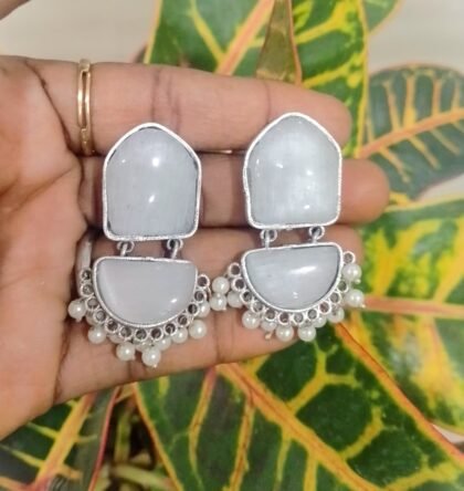 STUD STONE EARRING-GREY