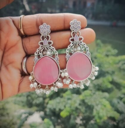STUD STONE EARRING-PINK