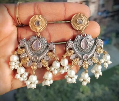 DUAI TONE STONE EARRING-PINK