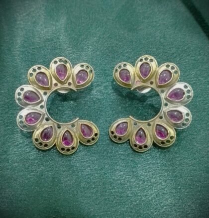 DUAI TONE STONE EARRING-PINK