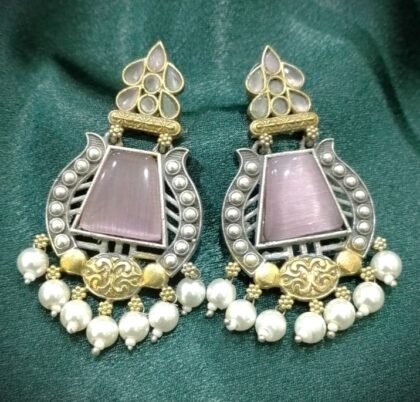 DUAI TONE STONE EARRING-PINK