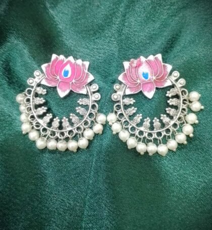 STUD HAND PAINTED EARRINGS -DARK PINK