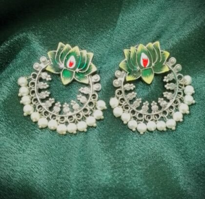STUD HAND PAINTED EARRINGS -PARROT GREEN