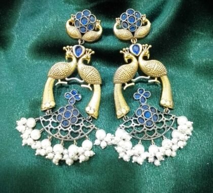 DUAI TONE STONE EARRING- BLUE