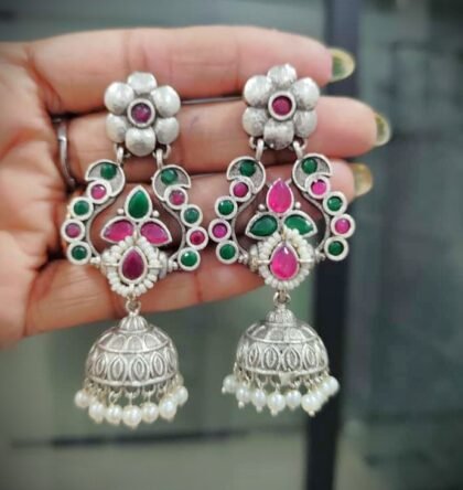STON EARRING JHUMKI -RED &GREEN