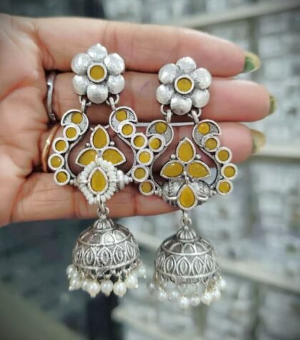 STON EARRING JHUMKI -YELLOW