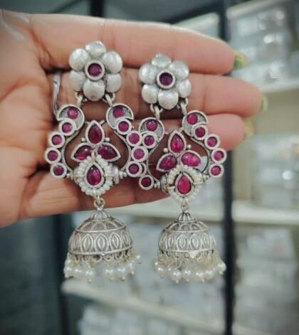 STON EARRING JHUMKI -RED