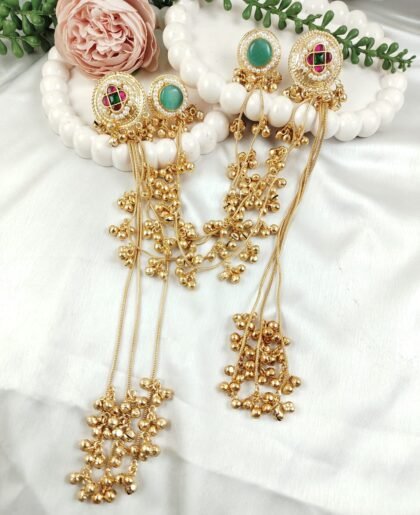 BEAUTIFUL KASHMIRI EARRING-TEAL GREEN & RED