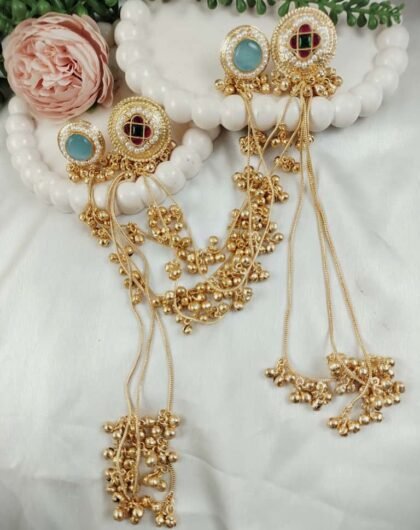 BEAUTIFUL KASHMIRI EARRING-LIGHT BLUE & RED