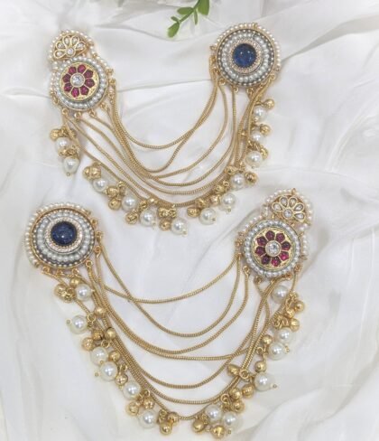 KASHMIRI  EAR CHAIN EARRINGS- BLUE