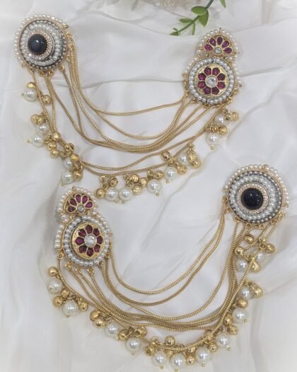 KASHMIRI  EAR CHAIN EARRINGS- BLACK