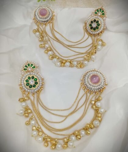 KASHMIRI  EAR CHAIN EARRINGS-PINK
