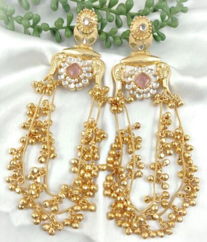 KASHMIRI STONE EARRINGS-PINK
