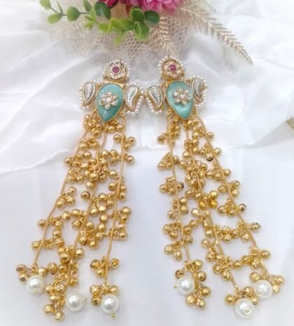 KASHMIRI STONE EARRINGS-TEAL