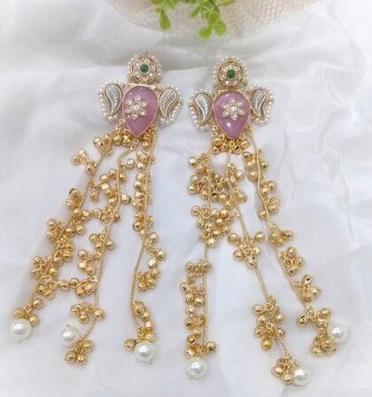 KASHMIRI STONE EARRINGS-PINK