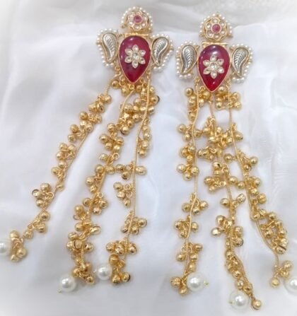 KASHMIRI STONE EARRINGS-RED