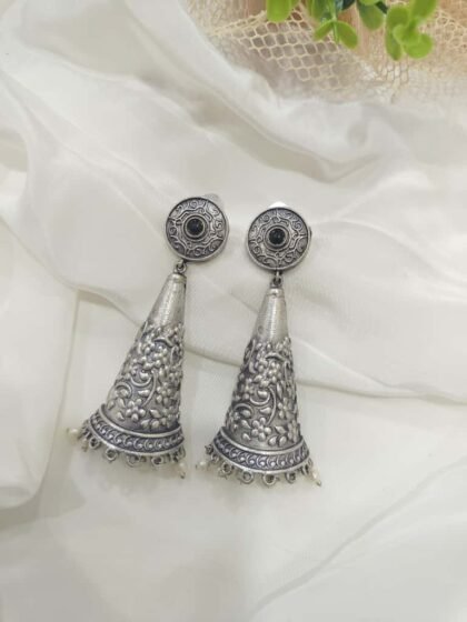 SILVER  EARRINGS STONE-BLACK