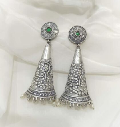SILVER  EARRINGS STONE-GREEN