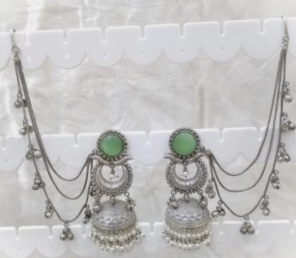 SILVER KASHMIRI  EAR CHAIN EARRINGS JHUMKA-MINT