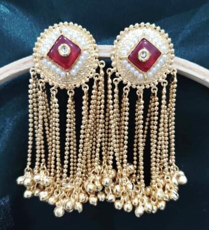 KASHMIRI  EARRINGS STONE-RED