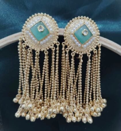 KASHMIRI  EARRINGS STONE-TEAL