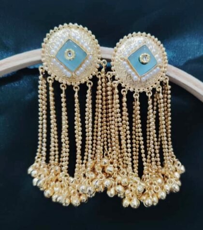 KASHMIRI  EARRINGS STONE-LIGHT BLUE
