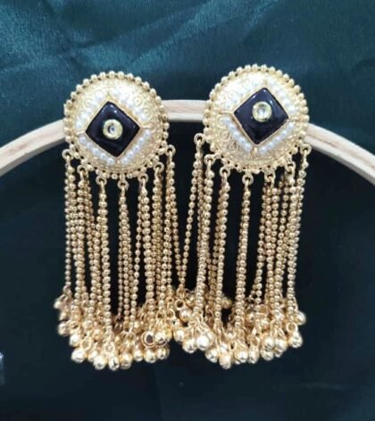 KASHMIRI  EARRINGS STONE-BLACK