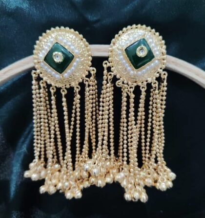 KASHMIRI  EARRINGS STONE-GREEN
