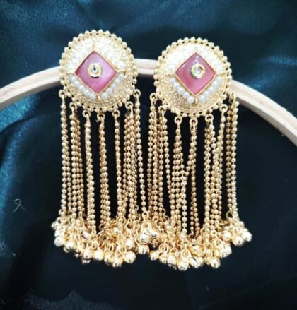 KASHMIRI  EARRINGS STONE-PINK