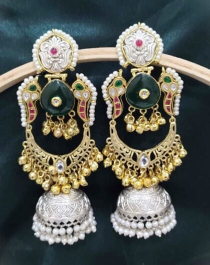KASHMIRI  EARRINGS JHUMKA STONE-GREEN