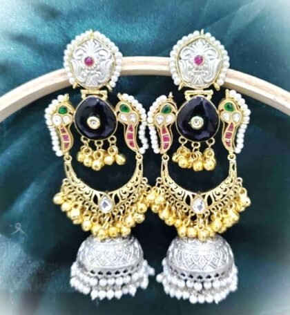 KASHMIRI  EARRINGS JHUMKA STONE-BLACK